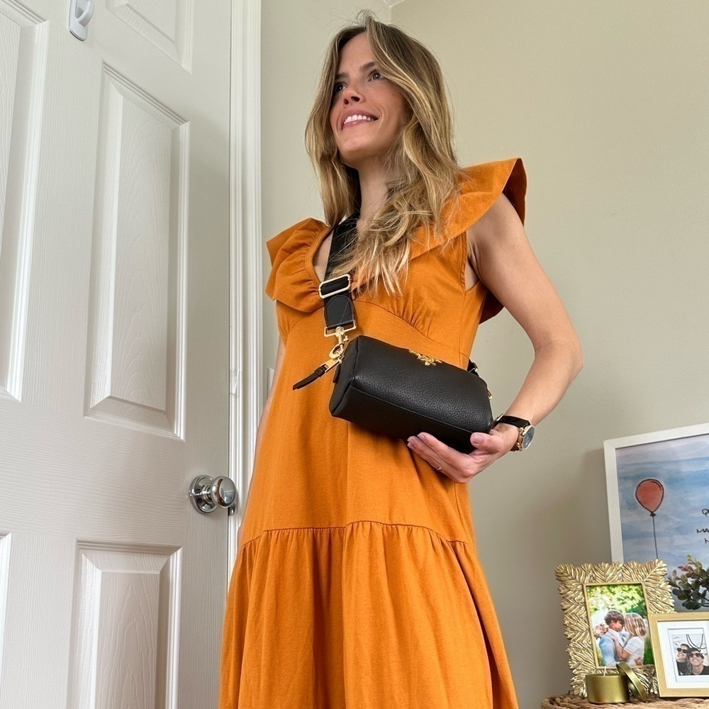 NEW FARM Rio authentic dress cotton caramel brown small NWT - Picture 3 of 7
